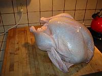 The turkey - breast side up. Don't cut this way!