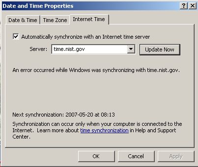 An error occurred while Windows was synchronizing with time.nist.gov !